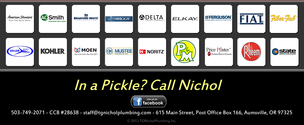503-749-2071 - CCB #28638 - staff@tgnicholplumbing.com - 615 Main Street, Post Office Box 166, Aumsville, OR 97325